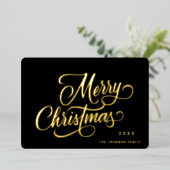 Retro Classic Sparkle Merry Christmas Gold Folie Feestdagenkaart (Staand Voorkant)