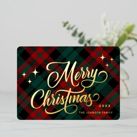Retro Classic Sparkle Merry Christmas Gold Folie Feestdagenkaart (Staand Voorkant)
