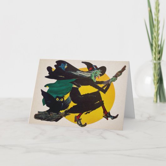 Retro Classic Witch Halloween Kaart (Voorkant)