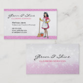 Retro Cleaning Lady Cleaner Roze Faux Glitter Visitekaartje (Voorkant / Achterkant)
