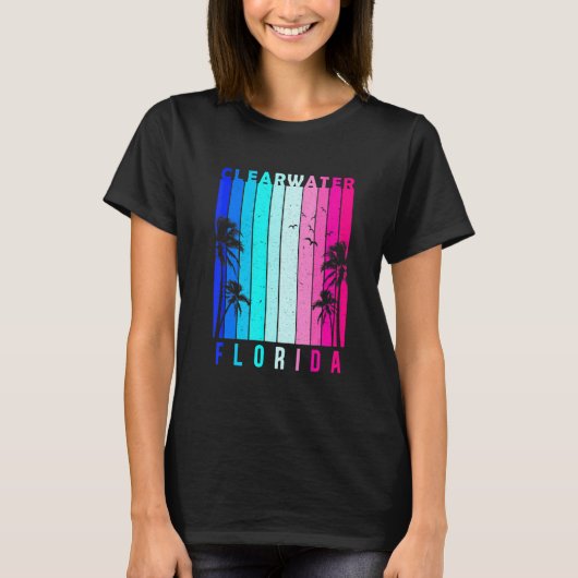 Retro Clearwater Florida Beach Zomer Tropische Sou T-shirt (Voorkant)