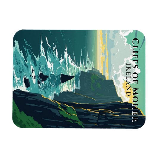 Retro Cliffs of Moher Ireland Landschapsreizen Magneet (Horizontaal)