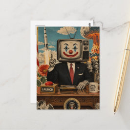 Retro Clown aan de Bureaublad Surrealistische Coll Briefkaart