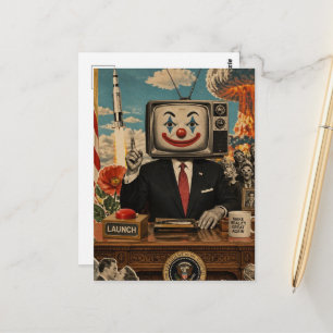 Retro Clown aan de Bureaublad Surrealistische Coll Briefkaart