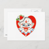 retro clown met tong uit Valentijn Kaart (Voorkant / Achterkant)