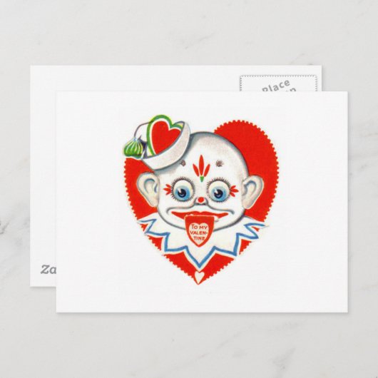 retro clown met tong uit Valentijn Kaart (Voorkant / Achterkant)