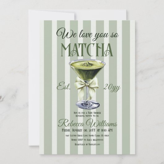 Retro Club Olive Bow Love You Matcha Baby shower Kaart (Voorkant)