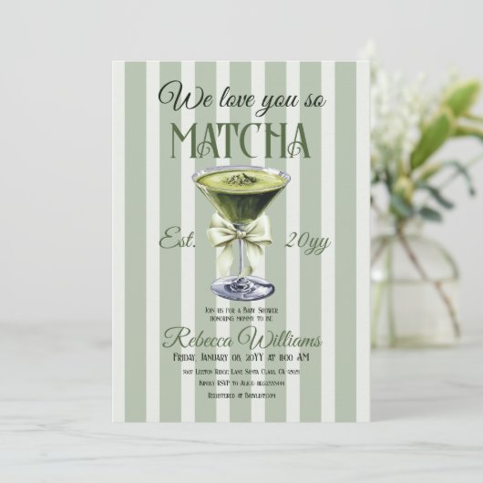 Retro Club Olive Bow Love You Matcha Baby shower Kaart (Staand voorkant)