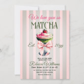 Retro Club Pink Bow Love You Matcha Baby shower Kaart (Voorkant)