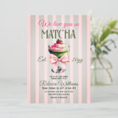 Retro Club Pink Bow Love You Matcha Baby shower Kaart (Staand voorkant)