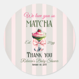 Retro Club Pink Bow Love You Matcha Baby shower Ronde Sticker