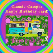 Retro Coach Camper en Mod Flowers Happy Birthday Kaart