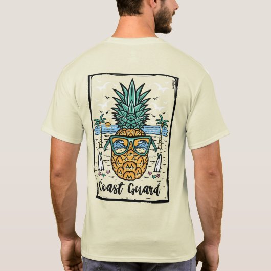 Retro Coast Guard Beach artwork aan beide zijden T-shirt (Achterkant)