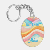 Retro Coastal Beach Aesthetic Mom Sleutelhanger (Voorkant Links)