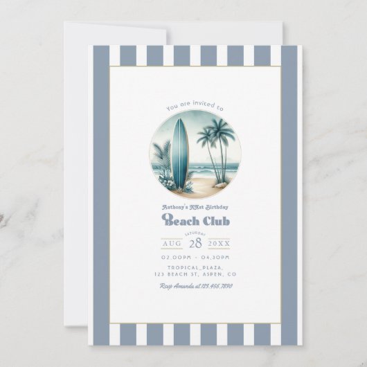 Retro Coastal Beach Club Verjaardagsfeest Kaart (Voorkant)