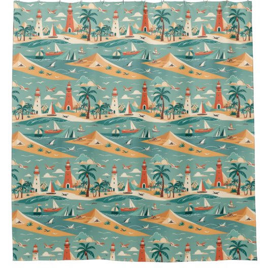 Retro Coastal Beach Douchegordijn (Voorkant)