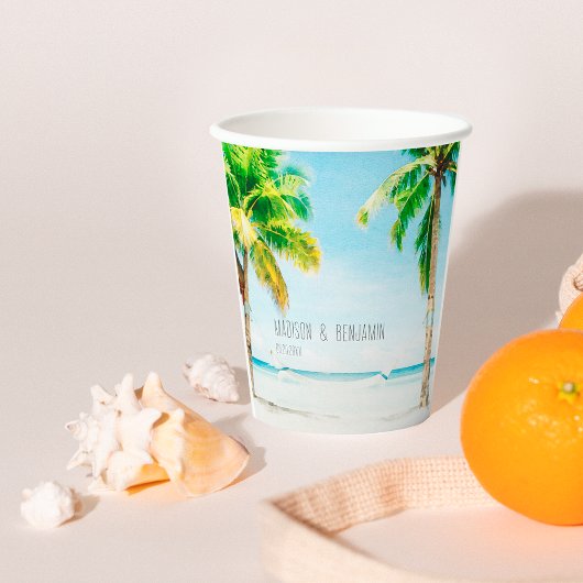 Retro Coastal Beach Palmbomen Tropische bruiloft Papieren Bekers
