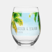 Retro Coastal Beach Palmbomen Tropische bruiloft Wijnglas Zonder Voet (Achterkant)