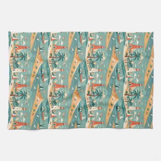 Retro Coastal Keuken Handdoek (Horizontaal)