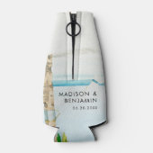 Retro Coastal Tropical Beach bruiloft gepersonalis Flesjeskoeler (Achterkant)