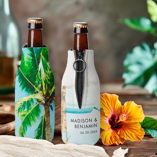 Retro Coastal Tropical Beach bruiloft gepersonalis Flesjeskoeler