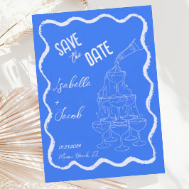 Retro Cobalt Blue Champagne Tower Save the Date Kaart