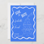 Retro Cobalt Blue Champagne Tower Save the Date Kaart (Voorkant)