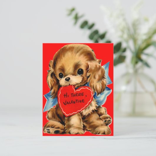 Retro Cocker Spaniel Puppy Valentijn Feestdagenkaart (Staand voorkant)