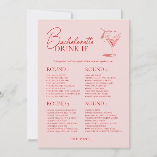 Retro Cocktail Bachelorette Party Game Drink Als Kaart (Voorkant)