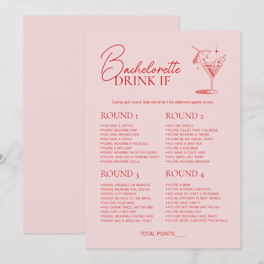 Retro Cocktail Bachelorette Party Game Drink Als Kaart (Voorkant / Achterkant)