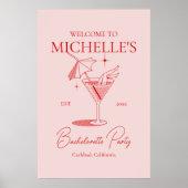 Retro Cocktail Bachelorette Party Welkom Poster (Voorkant)
