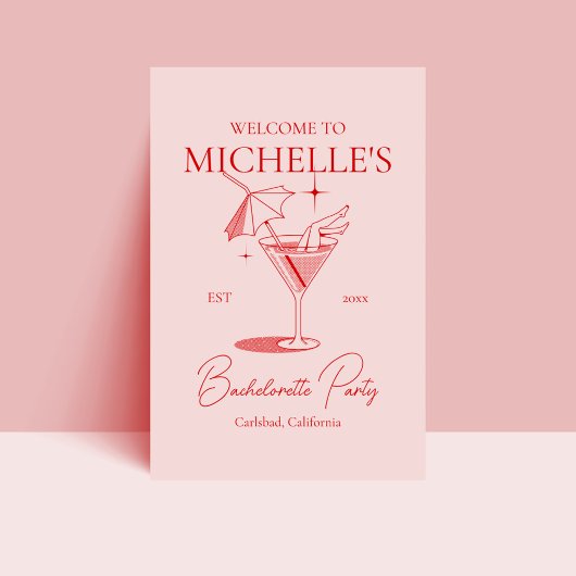 Retro Cocktail Bachelorette Party Welkom Poster