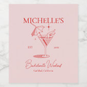 Retro Cocktail Bachelorette Party Wijn Etiket (Enkel label)