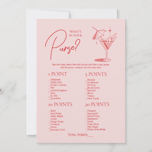 Retro Cocktail Bachelorette Wat zit er in je tas Kaart (Voorkant)