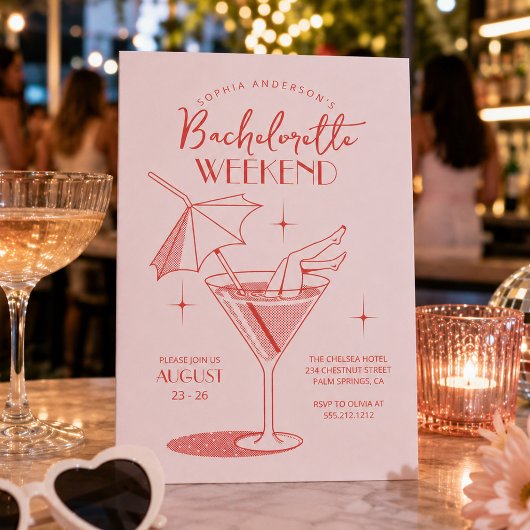 Retro Cocktail Bachelorette Weekend Reisplan Kaart
