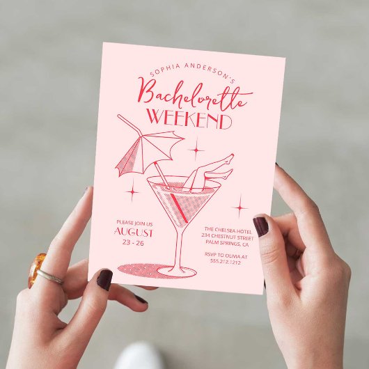 Retro Cocktail Bachelorette Weekend Reisplan Kaart