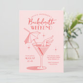 Retro Cocktail Bachelorette Weekend Reisplan Kaart (Staand voorkant)