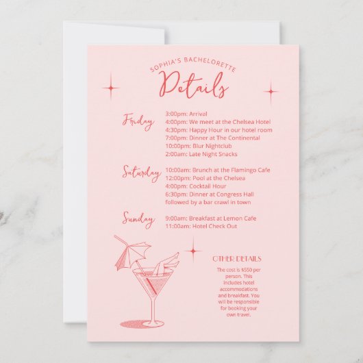 Retro Cocktail Bachelorette Weekend Route Kaart (Achterkant)