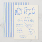 Retro Cocktail Birthday Party striped invitation Kaart (Voorkant / Achterkant)