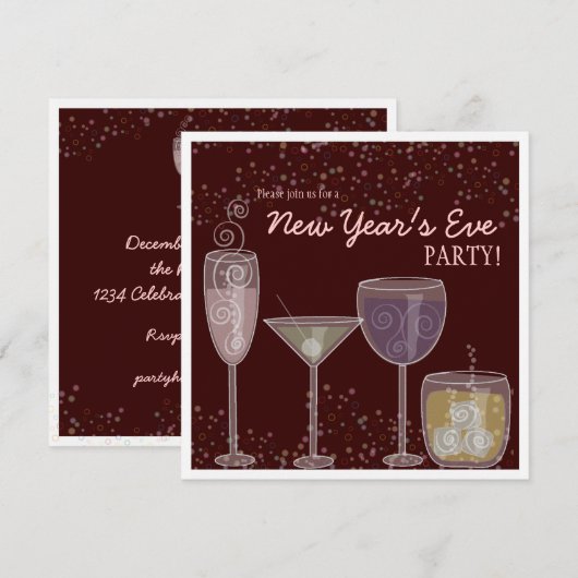 Retro Cocktail Celebration Nieuwjaarsfeest Kaart (Voorkant / Achterkant)