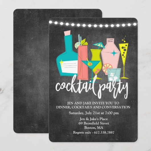 Retro Cocktail Dranken Cocktail Party Uitnodiging (Voorkant / Achterkant)