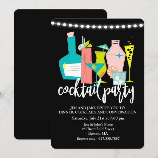 Retro Cocktail Dranken Cocktail Party Uitnodiging (Voorkant / Achterkant)