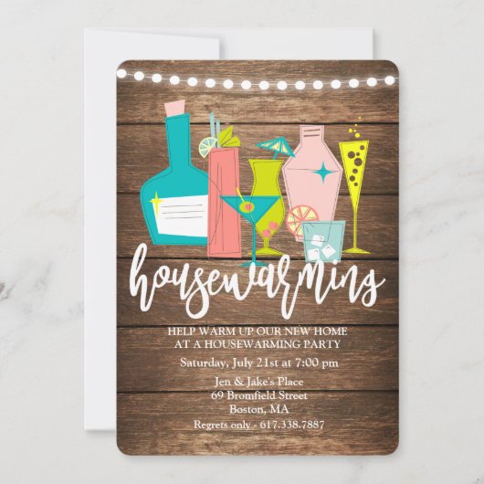 Retro Cocktail Drink Housewarming Uitnodiging (Voorkant)