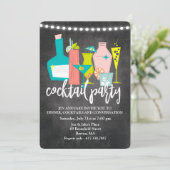 Retro Cocktail Drinken Cocktail Party Invitation Kaart (Staand voorkant)