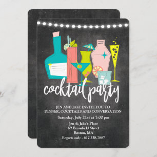Retro Cocktail Drinken Cocktail Party Invitation Kaart