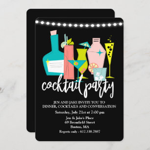 Retro Cocktail Drinken Cocktail Party Invitation Kaart