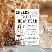 Retro Cocktail Girl Cheers to the New Year Party  Kaart