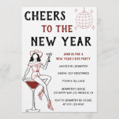 Retro Cocktail Girl Cheers to the New Year Party Kaart (Voorkant)