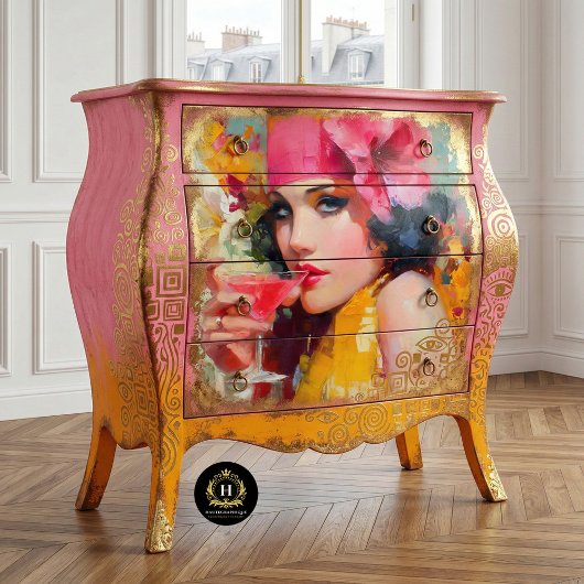 Retro Cocktail Glam Vrouw Decoupage Tissuepapier