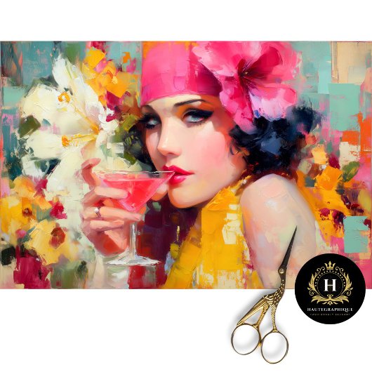 Retro Cocktail Glam Woman Decoupage Tissuepapier